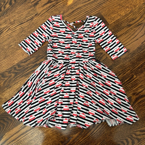 DotDotSmile -  Toddler Girl's Dress - Hearts and Stripes Ballerina Dress in 3/4 - Picture 3 of 6